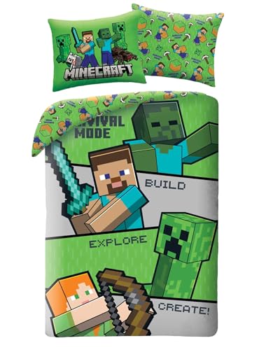 Minecraft Bettwäsche-Set Steve Alex Creeper Zombie –...