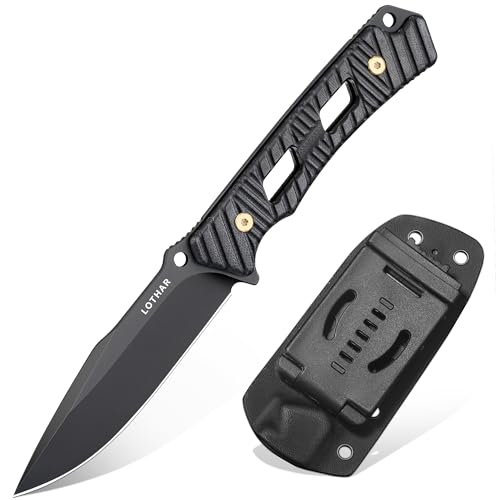 LOTHAR KA52 Cuchillos de Hoja Fija, Hoja de Acero D2, Mango de G10, Funda de Kydex, Cuchillo Bushcraft Para Los Amantes Del Aire Libre