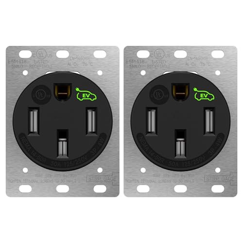 LIDER 50 Amp Flush Receptacle, NEMA 14-50R, UL Listed, Matte Black, 2-Pack