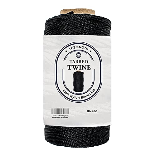 Image of SGT KNOTS Tarred Twine - 100% Nylon Bank Line for Bushcraft, Netting, Gear Bundles, Construction, Lacing Twisted Cord, Weatherproof #96-1 lb