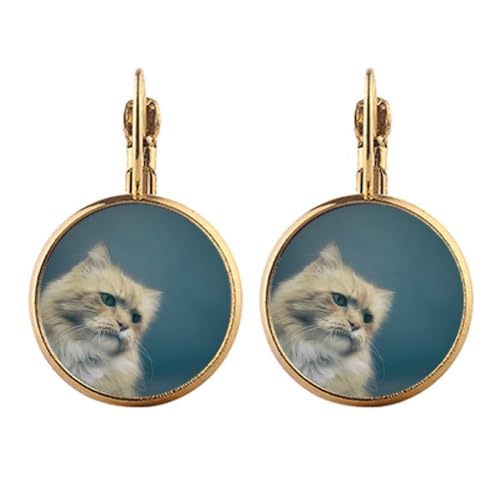 Boucles d'oreilles clip chat bleu en or suspendues pour oreilles non percées