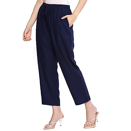 Image of BIBA Women Rayon Regular Solid Pants