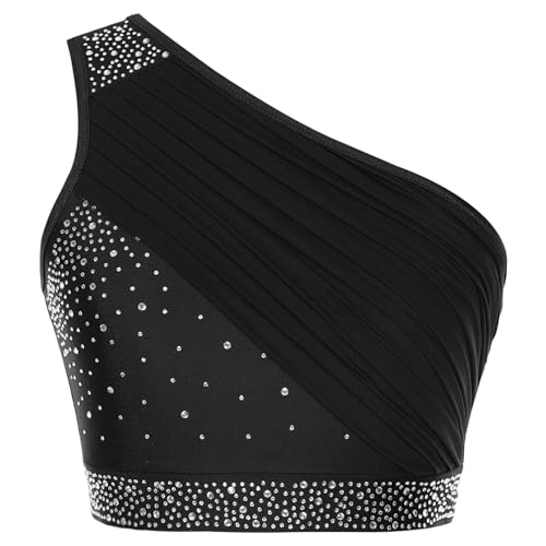 RUNQHUI - RUNQHUI Femme Haut Danse Classique Ballet Top Patinage Artistique Gymnastique Débardeur Une Epaule Gilet A Noir M