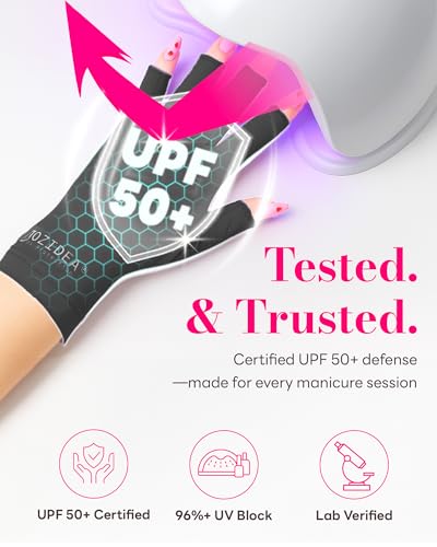 jozidea UV Gloves for Gel Manicures, UPF50+ UV Protection Gloves, Fingerless Design for Nails Protect Hands Anti Sun and UVA UVB light(Black-Regular Size)