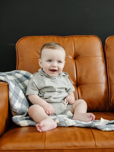 Image of Mebie Baby Muslin Quilt, Dusty Blue Gingham, 100% Muslin Cotton Baby Blankets for Girls and Boys, Muslin Baby Blanket for Newborns, 47 inchx47 inch