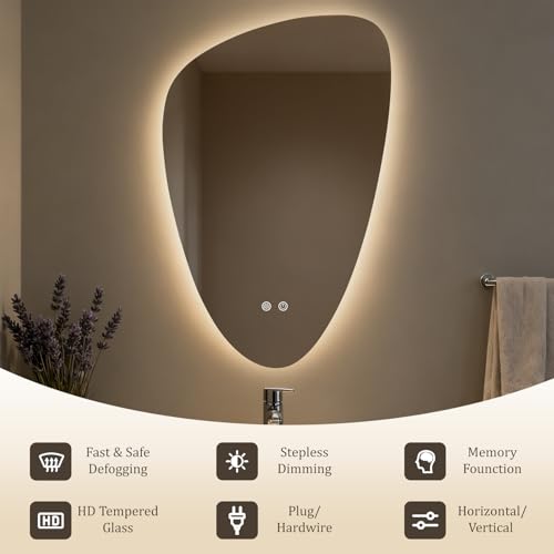 Image of WallBeyond LED Bathroom Mirror with Lights, 20 x 31 Inch Led Bathroom Vanity Mirror for Wall, Anti Fog Mirror for Bathroom, 3 Colors and Dimmable Light