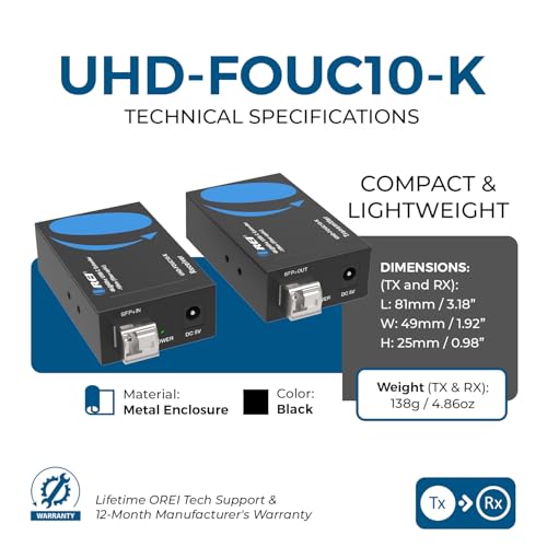 Image of OREI USB-C Extender Over Fiber Optic Balun - ALT Mode UltraHD 4K @ 60Hz 4:4:4 DR, HDR10+, SFP+ - Up to 10 KM in Single Mode - 300M in Multi-Mode
