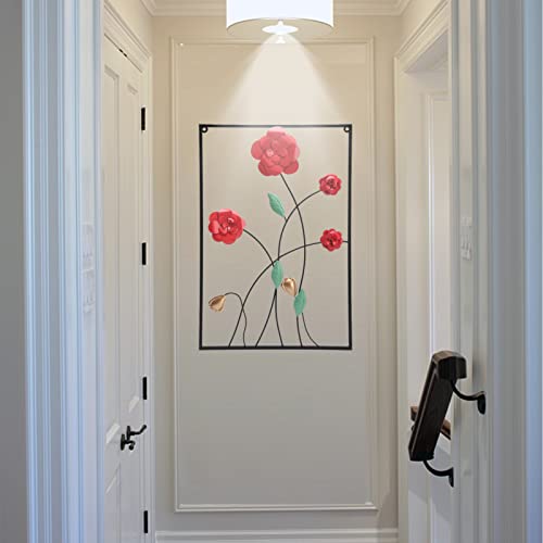 Metal Flower Metal Wall Decor 23.6'' X 15.7'', Wall Art Decorationas Large Flower Pot Hanging Wall Sculptures For Home Apartment Bedroom Living Room, Gift For Indoor Or Outdoor (Red Rose) #TOP4