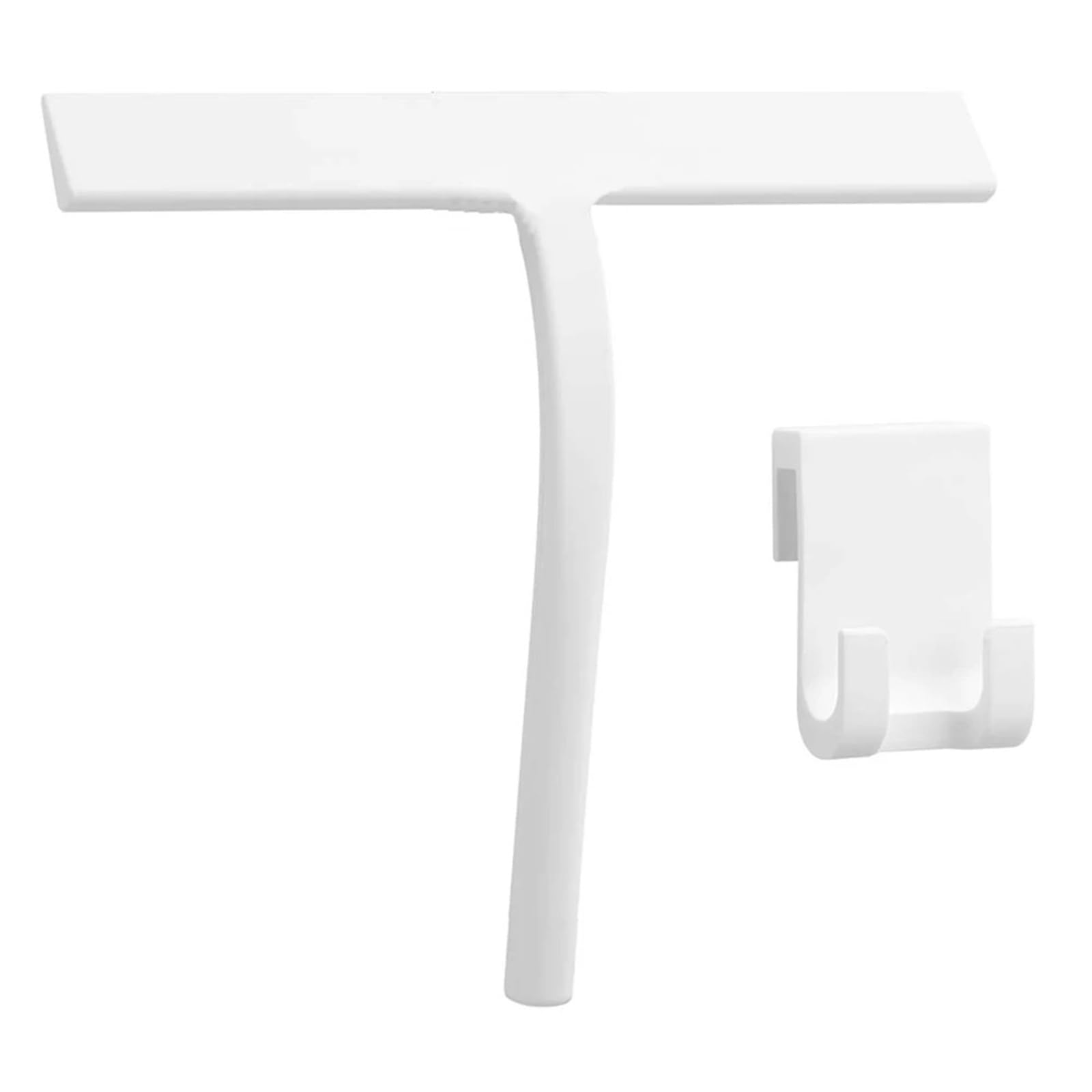 Shower Squeegee For Glass Doors Silicone Rubber Blade Shower Squeegee Stainless Steel With Window Car For Glass With Hook(White with holder)