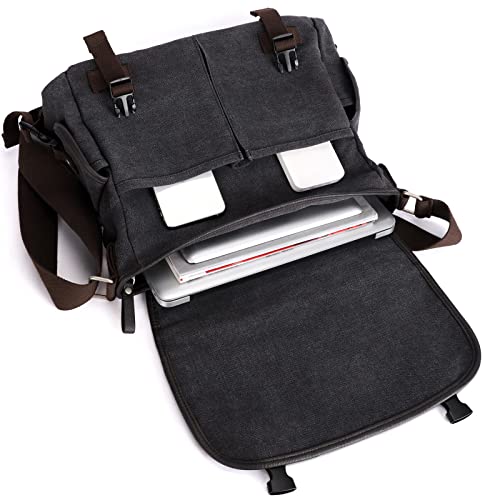 Messenger Bag for Men, Water Resistant Unisex Classic Military Canvas Shoulder Bag,15.6 Inch Laptop Bag, School Bookbag