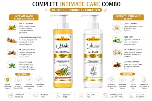 Image of Khadi Intimate Hygiene Combo - Gentle Cleansing Wash & Nourishing Intimate Serum Intimate Wash (200 ml, Pack of 2)