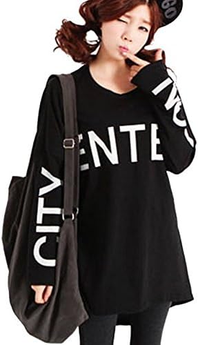15 春 ロング Tシャツ ロンt 丈 白 黒 長袖 レディース 服 韓国 ルーズ ゆったり カジュアル プリント テールカット フィッシュテール ブ Tシャツ カットソー 通販 Amazon