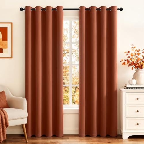 Image of MIULEE Rust Blackout Bedroom Curtains Drapes 84 Inch Long 52 inchx84 inch | Grommet Top, Room Darkening Window Drapes, Privacy Protection, Thermal Insulated, Heat Blocking, Light Blocking