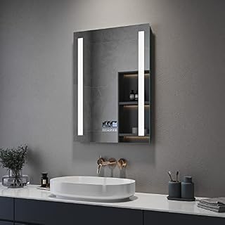 ELEGANT 800x600mm Backlit Illuminated Bluetooth Bathroom Mirror with Shaver Socket, Wall Mounted Vanity Mirror with Anti-Fog, Dimmable Touch Switch Control Clock Function LED Smart Mirror