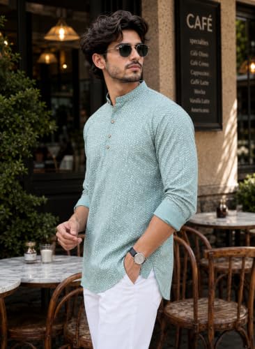 Image of Majestic Man Men's Cotton Regular Fit Short Printed Designer Kurta