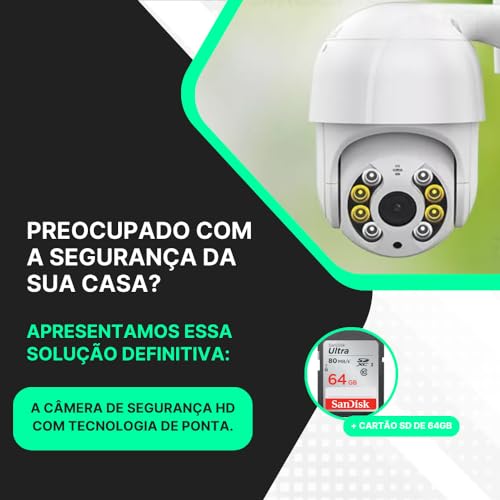 Câmera de Segurança IP Externa Rotativa Wifi HD 1080p, Com Monitoramento Remoto, Sensor de Presença,