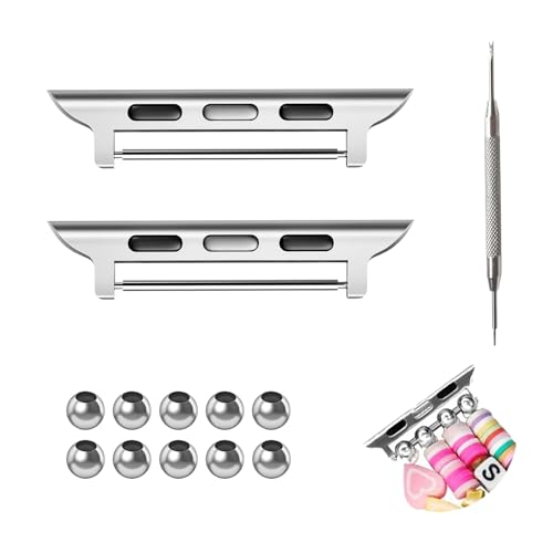 Cangroo Watch Band Connectors Compatible for Apple Watch Strap for iWatch Ultra Series 1-10, DIY Strap Adapter With Metal Bead for Making Jewelry Bracelet Band Kit Accessories -Spring Bar Type