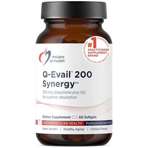 Designs for Health Q-Evail 200-200mg CoQ10 Highly Bioavailable Ubiquinone - Coenzyme Q10 with MCT + Mixed Tocopherols to Promote Superior Absorption - Non-GMO (60 Softgels)
