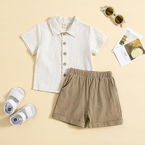 Toddler Baby Boy Linen Outfit Button Down Shirt Plain Shorts Cute Infant Newborn Photoshoot Clothes Summer 2Pcs Set2