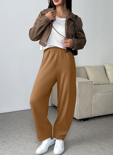 EVALESS Women's Fall Elastic High Waisted Baggy Pants Balloon Wide Leg Pants Woman Casual Cropped Length Trouser with Pockets4