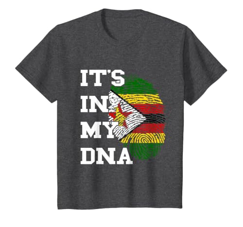 Zimbabwe Flag It's in My DNA Thumbmark Zimbabwean Roots T-Shirt, Youth, Dark Heather Grey, Small