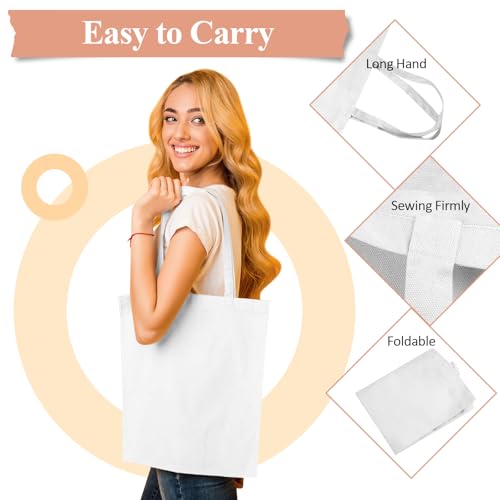 Vaktop Jutebeutel, 40x35cm Stofftasche, 2 Stück Baumwolltasche Unbedruckt, Stofftaschen zum Bemalen, Stoffbeutel Einkaufstasche mit Zwei Langen Henkeln für Sport, Shopping, Lebensmittel (Weiß)