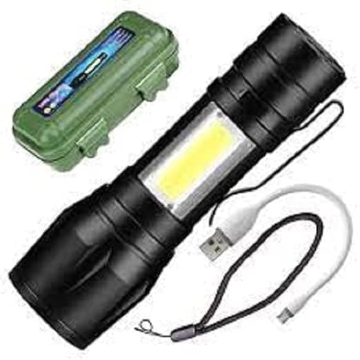 DOCKWIN INTERNATIONAL Rechargeable LED Flashlight Torch | Zoomable, Waterproof, Metal Body | High-Power 5W Torchlight with USB Charging | Compact & Durable for Outdoor, Camping & Emergency Use-picture-25