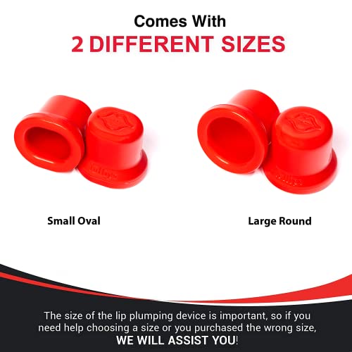 Fullips Lip Plumper Tool - Large Round With Bonus Small Oval Enlarger - Self Suction Plumping Device For Fuller Lips - Plump In Seconds - Natural Instant Lip Enhancement Kit - Red Plastic Plumpers #TOP1
