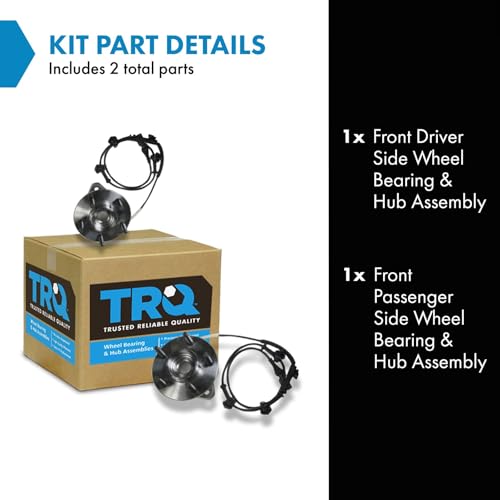 Image of TRQ Front Wheel Bearing and Hub Assembly Set 2 Piece Compatible with 00-01 Ford Ranger 4WD ABS 2002 Ranger 4WD 2001 Mazda B3000 4WD 2002 B3000 2000 B4000 4WD ABS 2001 B4000 SE 2002 B4000