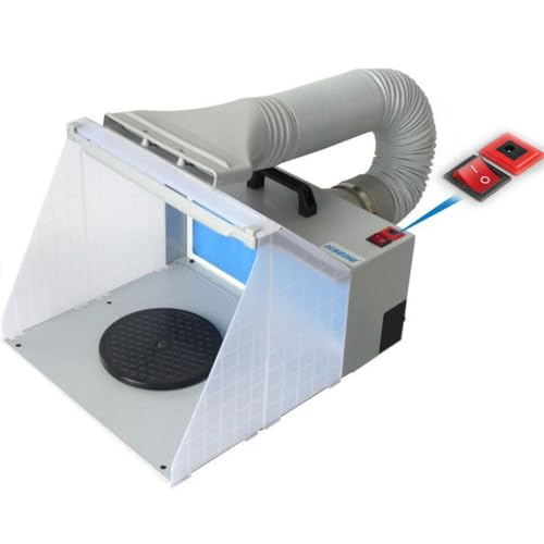 MLYYYDSS Airbrush Spray Booth, Spray Booth Kit, 3 LED Lights, 360° Revolving Turntable & Exhaust Hose, Portable Paint Booth for Spraying Models Arts Crafts