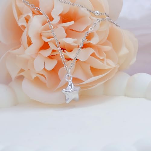 Star Layered Necklaces for Women - Sterling Silver Adjustable Star Pendant Necklace Stacked Bead Double Chain Charm Necklace Fashion Gifts for Christmas Birthday for Teen Girls Girlfriend Wife4