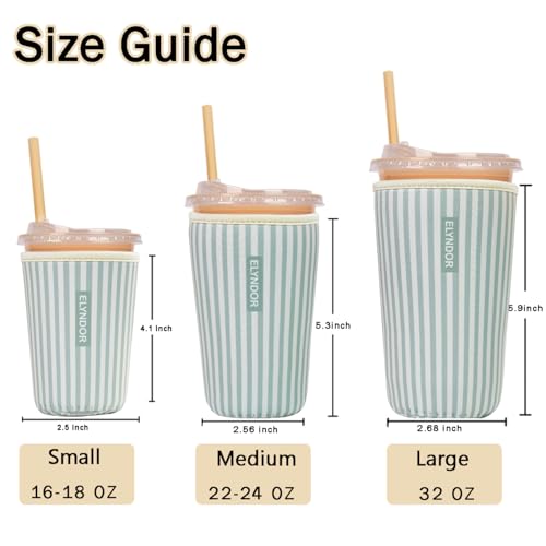 Image of Reusable Insulated Sleeve for Iced Coffee Cup, 3-Pack Coffee Neoprene Drink Sleeve for Cold & Hot Drinks, Beverage Holder for Iced Coffee (Green Stripes)