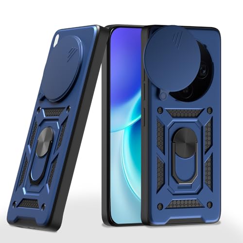 Image of Pikkme Back Cover for Vivo X300 5G | 360 Protection Case | Sliding Camera Shield Cover & Ring Holder Stand D10 Tough Armor Bumper Case (Blue)