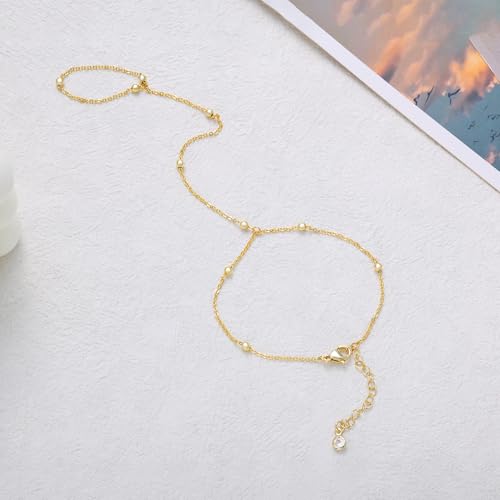 Image of Moodear Gold Bracelets for Women Non Tarnish - Dainty Bead Hand Chain Ring Link Bracelet for Women Trendy Jewelry Gift