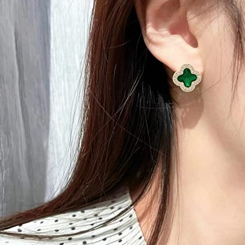 CHERUBIC Women's 925 Sterling Silver AAA Cubic Zirconia Stud Earrings Flower Shape Four-leaf Clover Designs Diamond Cut Crystal Jewelry Gift For Women2