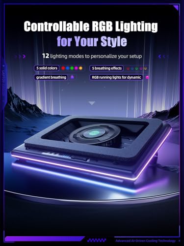 undefined llano V12 Ultra Laptop Cooling Pad with Smart Software Control, RGB Gaming Laptop Fan Cooler Stand, 5.5" Turbo Fan, Adjustable Speed, 3*USB 3.0 Ports, 3 Height Stands, for 15.6"-19" Laptops, Black の商品画像 5