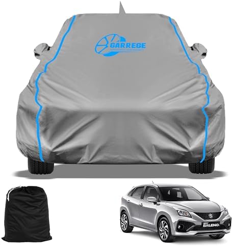 Car Cover for Maruti Baleno Waterproof All Weather, Outdoor Full Cover Rain Sun UV Protection with Inner Side Ultra Soft Cotton 3 Layers with Blue Piping and Mirror with Anteena Packet