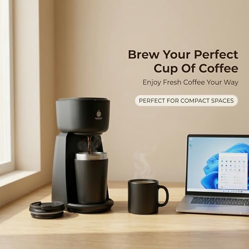 Image of 6 Degrees Single Serve Coffee Maker for Home & Office | Mini Portable Filter Coffee Machine | Reusable Mesh Filter | 400ml Personal Drip Brewer for Traditional Powder & Grounds | Compact Matte Black