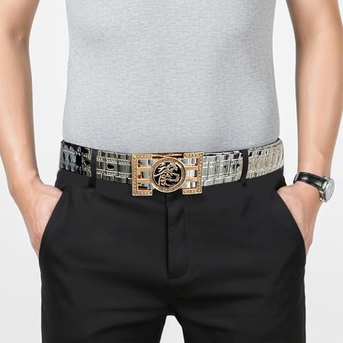 Metal Belt Men, Stainless Steel Belt Fashion Jeans Punk Goth Dragon Totem Gold Silver Belt Buckle2