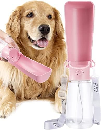 BUIDIC Foldable Portable Dog Water Bottle Dispenser 【Rugged & Dishwasher Safe】 Pet Water Bottle for Dogs 【Double Leak Proof】 Dog Travel Water Bottle for Walking Outdoor Hiking Travel 19oz Pink