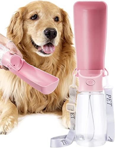 Buidic Foldable Portable Dog Water Bottle Dispenser 【Rugged & Dishwasher Safe】 Pet Water Bottle For Dogs 【Double Leak Proof】 Dog Travel Water Bottle For Walking Outdoor Hiking Travel 19Oz Pink #TOP17