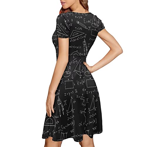 Image of POLERO Women Puffy Swing Elegant Party Midi Dresses Short Sleeve Round Neck A-Line Dress