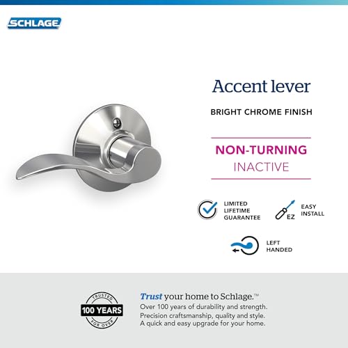 Image of SCHLAGE F170 Acc 625 LH Accent Dummy Lever, Bright Chrome