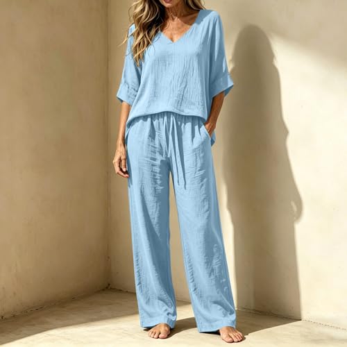 Ensemble 2 pièces en lin femme de qualité supérieure fluide