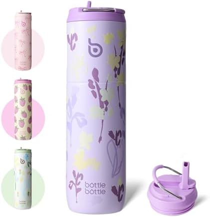 BOTTLE BOTTLE Edelstahl Trinkflasche 750ml Griff Auslaufsicher Purple Grown | mit Strohhalm Deckel doppelwandig isoliert, hält Getränke lange heiß oder kalt, ideal für Alltag Reise