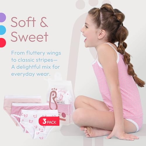 Feathers Girls Butterfly Print Snug Fit Tagless Briefs Underwear 3 pack, Size 7