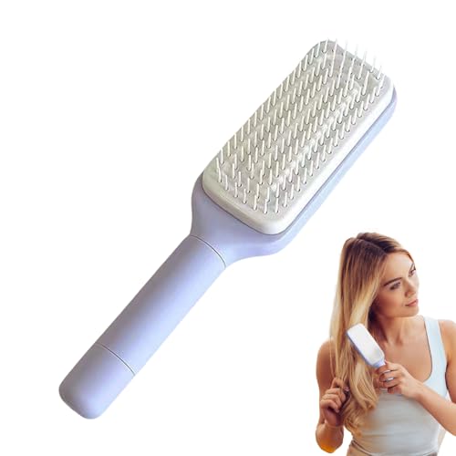 Cepillo de pelo autolimpiable, peine portátil de cerdas retráctiles, diseño de mango giratorio para cabello liso, rizado, grueso, para hombres, mujeres y niños, antiencrespamiento