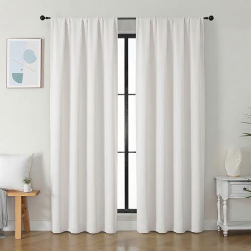 Image of Simplebrand Ava Ivory Light Filtering Curtains for Bedroom 84 Inch Length 2 Panels Set, Solid Thermal Insulated Privacy Nursery Window Treatment Curtains Light Filtering Drapes, W40 x L84 Inch, Ivory