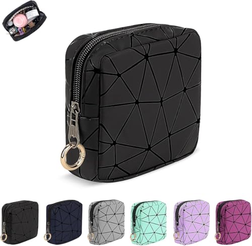 Neceser Maquillaje Organizador Bolsa Estuches de Maquillaje para Niñas Mujeres de PU Bolsos de Aseo Maquillaje Portátil Pequeño Bolso Maletín De Cosméticos para Viajes Compras,11,5*11,5*3cm Negro