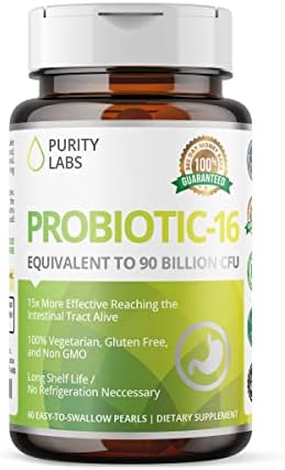 Purity Labs Probiotic 16 - Probiotics & Prebiotics with 90 Billion CFU for Women & Men - Vegan Supplements for Digestive Support - 60 Tablets